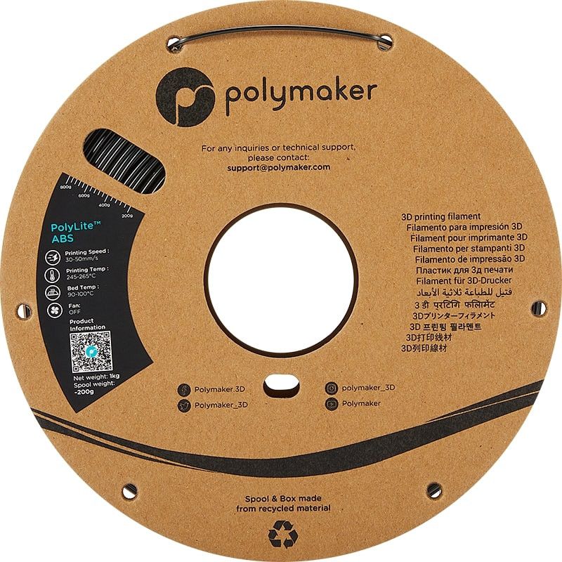 PolyLite ABS Noir - 1.75mm - 1 kg - Vue de face PolyLite ABS Noir - 1.75mm - 1 kg - Vue de face