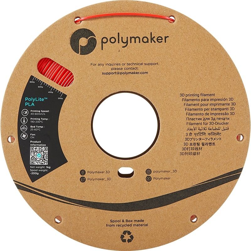 PolyLite PLA Rouge Polymaker - 2.85mm - 1 kg PolyLite PLA Rouge Polymaker - 2.85mm - 1 kg