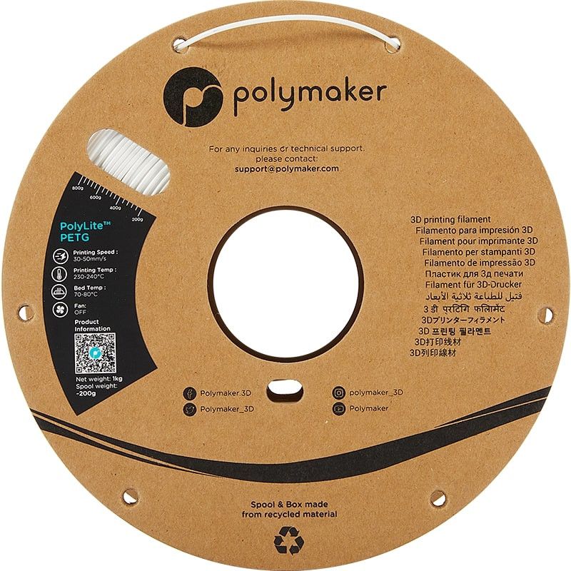 PolyLite PETG Blanc Polymaker - 2.85mm - 1 kg PolyLite PETG Blanc Polymaker - 2.85mm - 1 kg