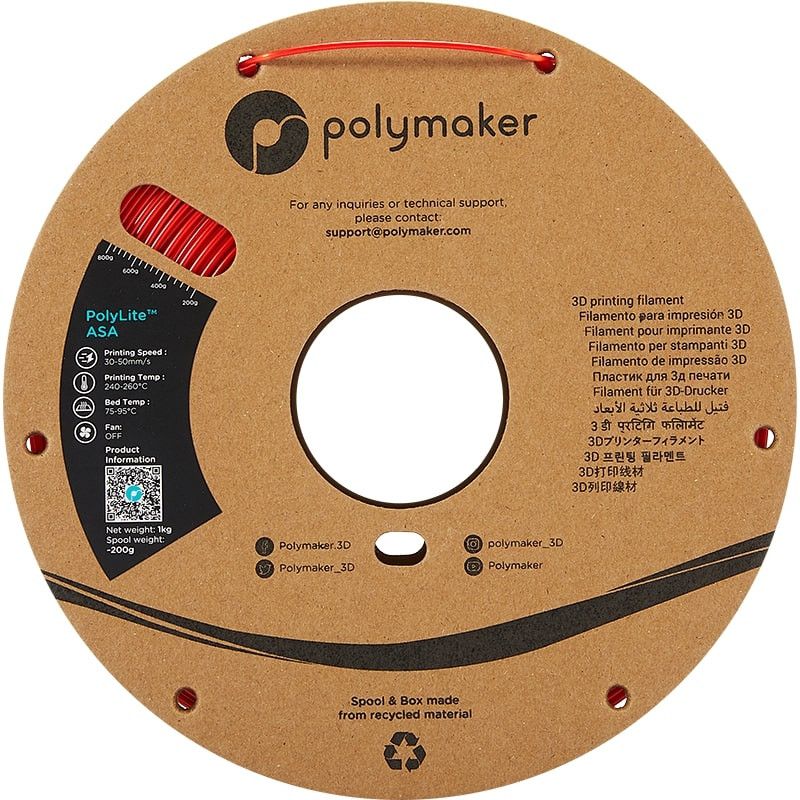 Polymaker PolyLite ASA Rouge - 2.85mm - 1 kg Polymaker PolyLite ASA Rouge - 2.85mm - 1 kg