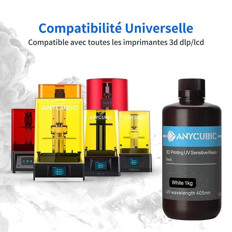 Compatibilité résine standard Blanche Anycubic - 1000 ml Compatibilité résine standard Blanche Anycubic - 1000 ml