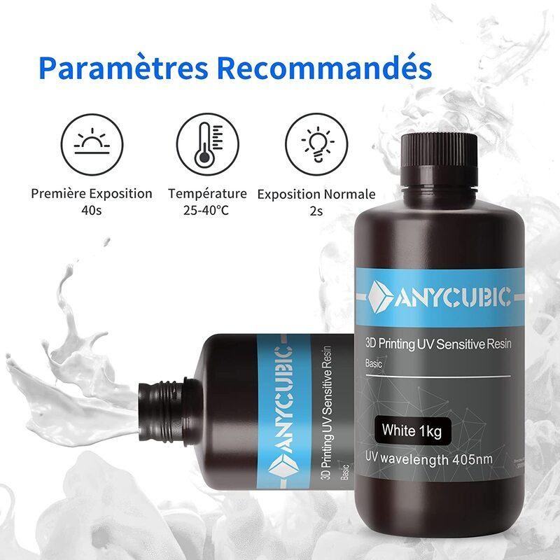 Paramètres résine standard Blanche Anycubic - 1000 ml Paramètres résine standard Blanche Anycubic - 1000 ml