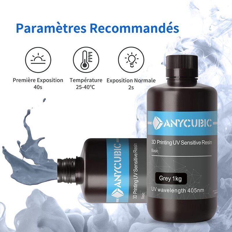 Paramètre résine standard Grise Anycubic - 1000 ml Paramètre résine standard Grise Anycubic - 1000 ml