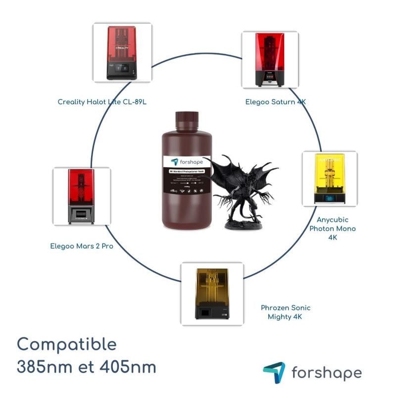 Compatibilité résine 8K Noire Forshape Premium - 1Kg Compatibilité résine 8K Noire Forshape Premium - 1Kg