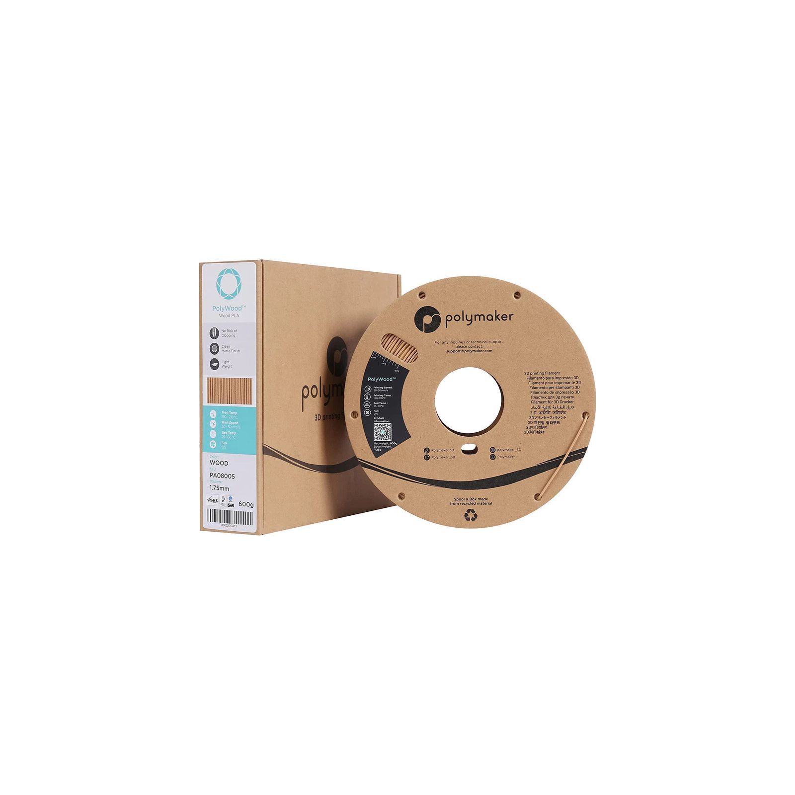 Emballage Polywood PLA Imitation Bois - 1.75mm - 600 g Emballage Polywood PLA Imitation Bois - 1.75mm - 600 g