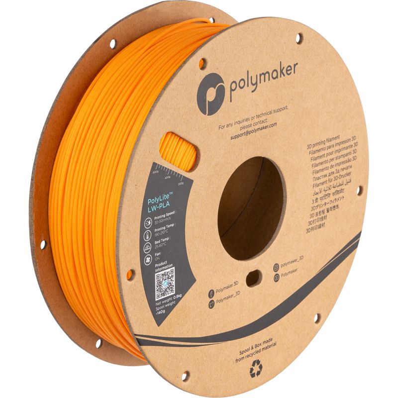 PolyLite LW-PLA Bright Orange - 1.75mm - 800 g PolyLite LW-PLA Bright Orange - 1.75mm - 800 g