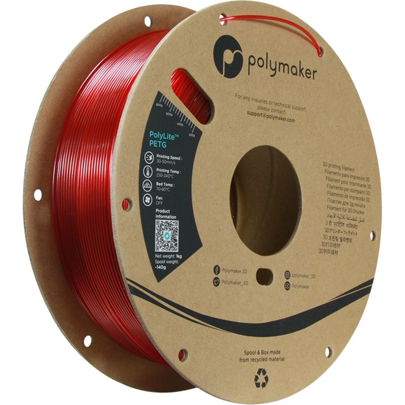 PolyLite PETG Rouge translucide - 1.75mm - 1 kg PolyLite PETG Rouge translucide - 1.75mm - 1 kg