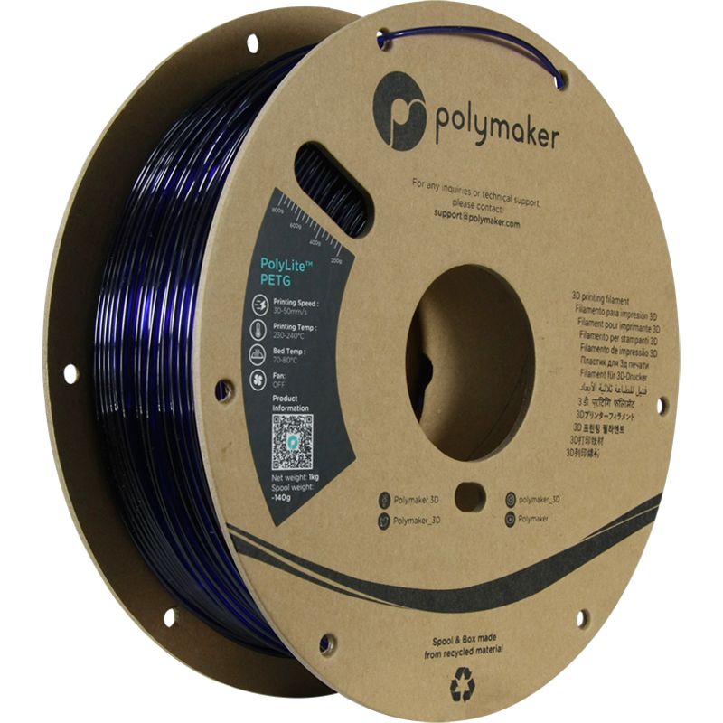 PolyLite PETG Bleu translucide - 1.75mm - 1 kg PolyLite PETG Bleu translucide - 1.75mm - 1 kg
